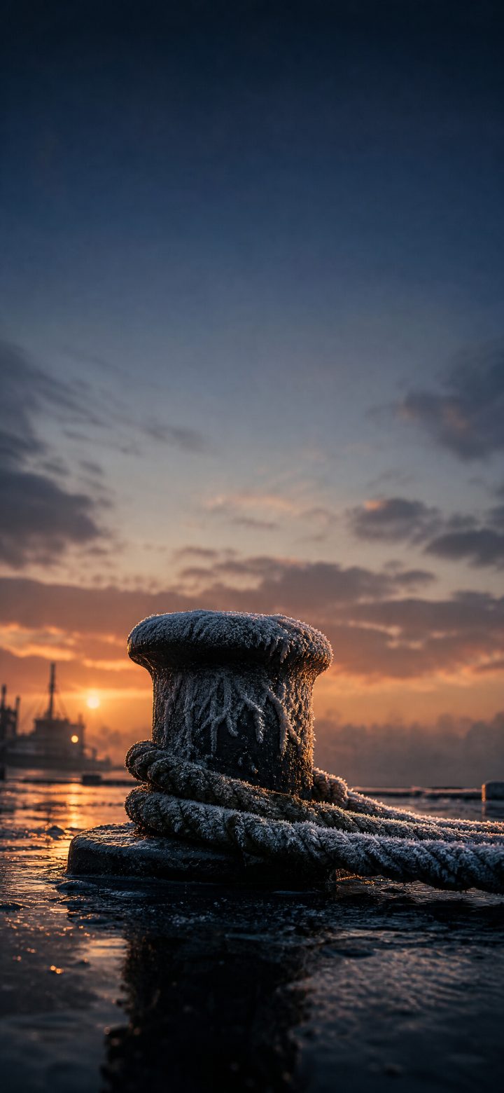 Frosted Mooring Post At Dawn