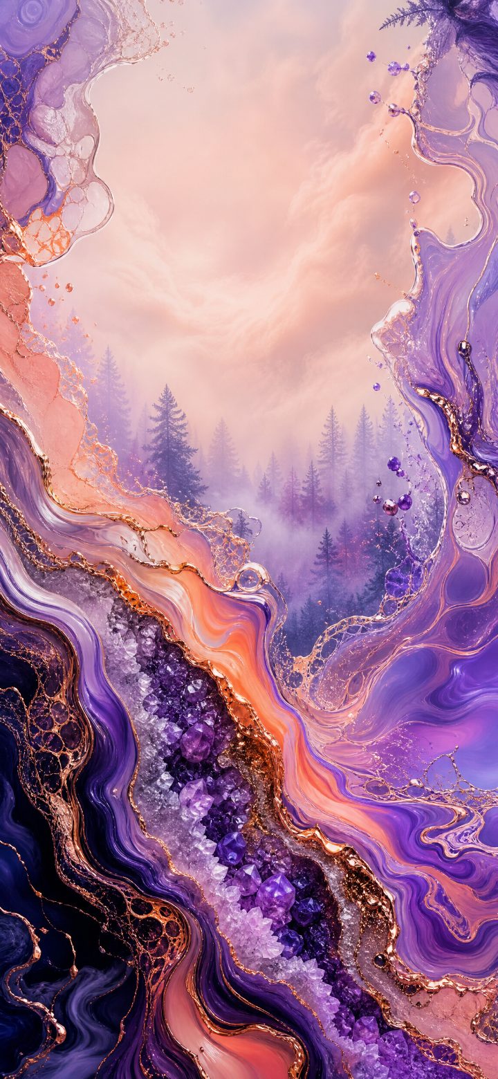 Peach Lavender Ink Bloom