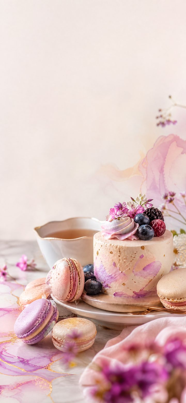 Pastel Cake With Macarons