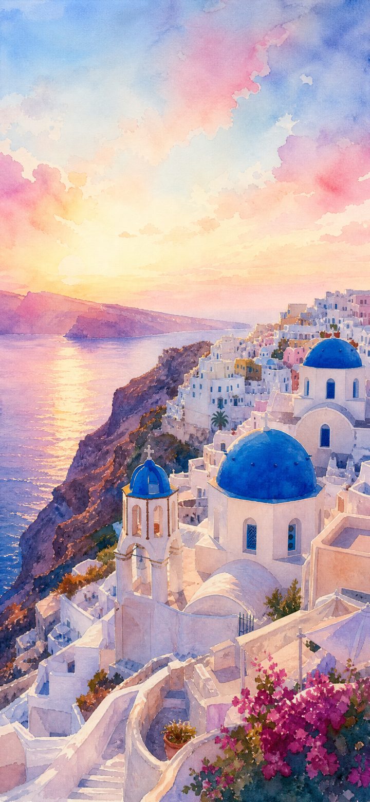 Uplifting Sunset Over Santorini