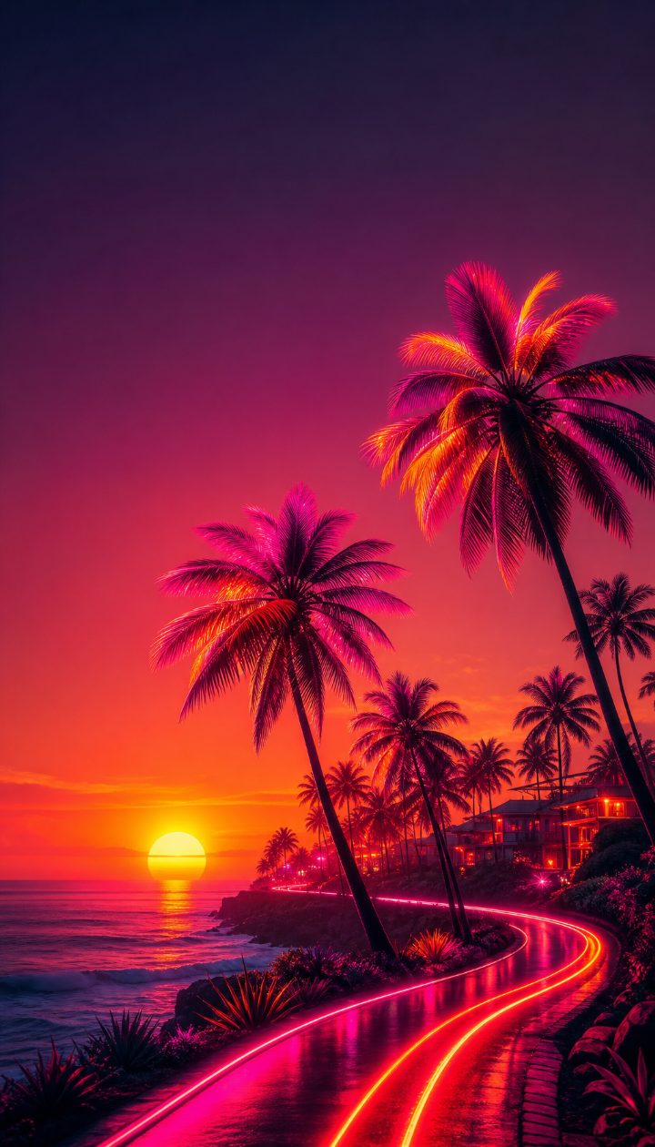 Neon Palm Sunset