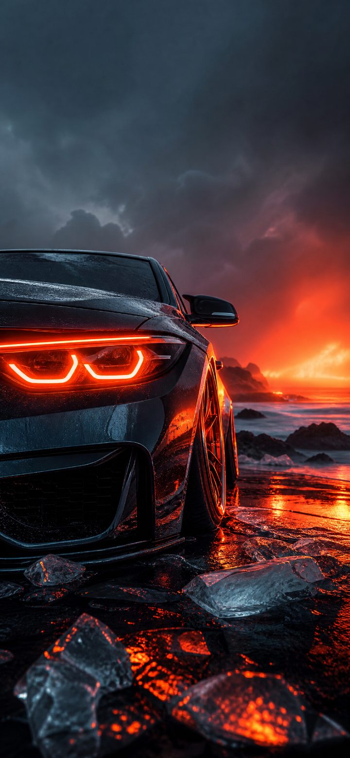 Fire Orange Car Headlight